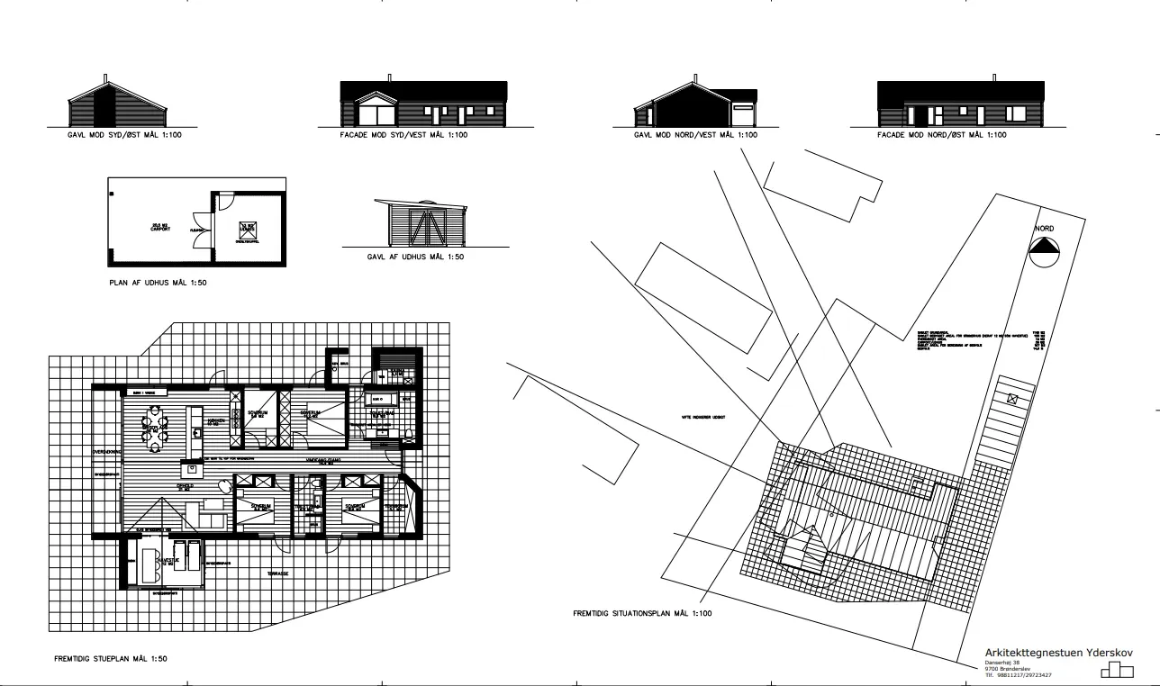 Arkitekttegnet skitseforslag til moderne sommerhus i Blokhus — Arkitekttegnestuen Yderskov